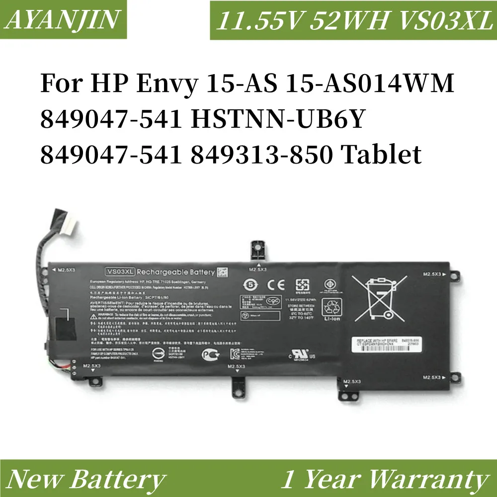 

VS03XL 11.55V 52WH Laptop Battery for HP Envy 15-AS 15-AS014WM 849047-541 HSTNN-UB6Y 849047-541 849313-850 Tablet