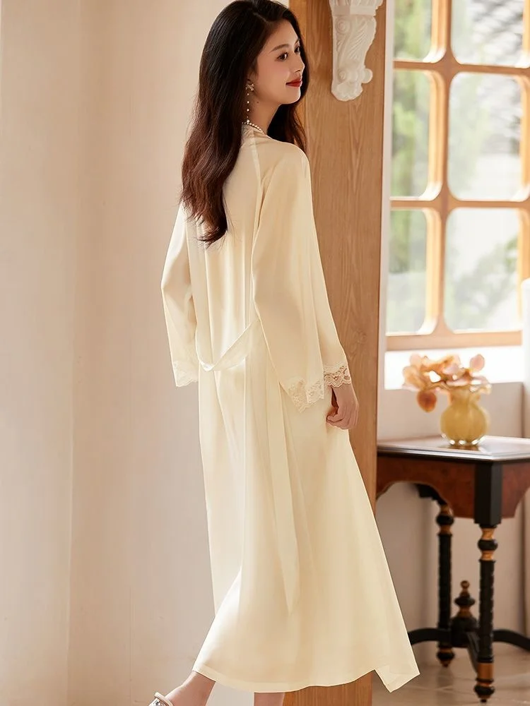 Womens Nightgowns Lace Vintage Retro Robe Sling Dress Silky Nightdress Sweet Leisure Skin-friendly Home Dressing Gowns Sleepwear