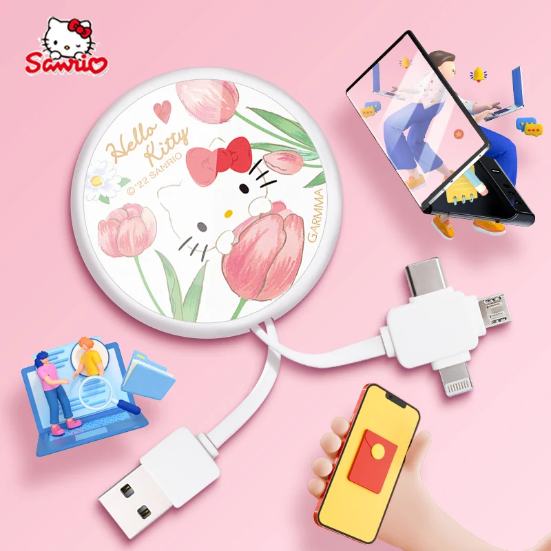 thumbnail image 1 of Línea de datos tres en uno de dibujos animados Kawaii Sanrios Hellokitty Cinnamoroll Melody Cable de carga USB retráctil Teléfono portátil Tipo C, 1 of 5