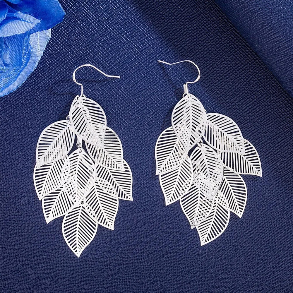 Pendientes de plata de ley 925 para mujer, aretes largos con borla de hojas huecas en capas, joyería de moda para fiesta, regalos de boda