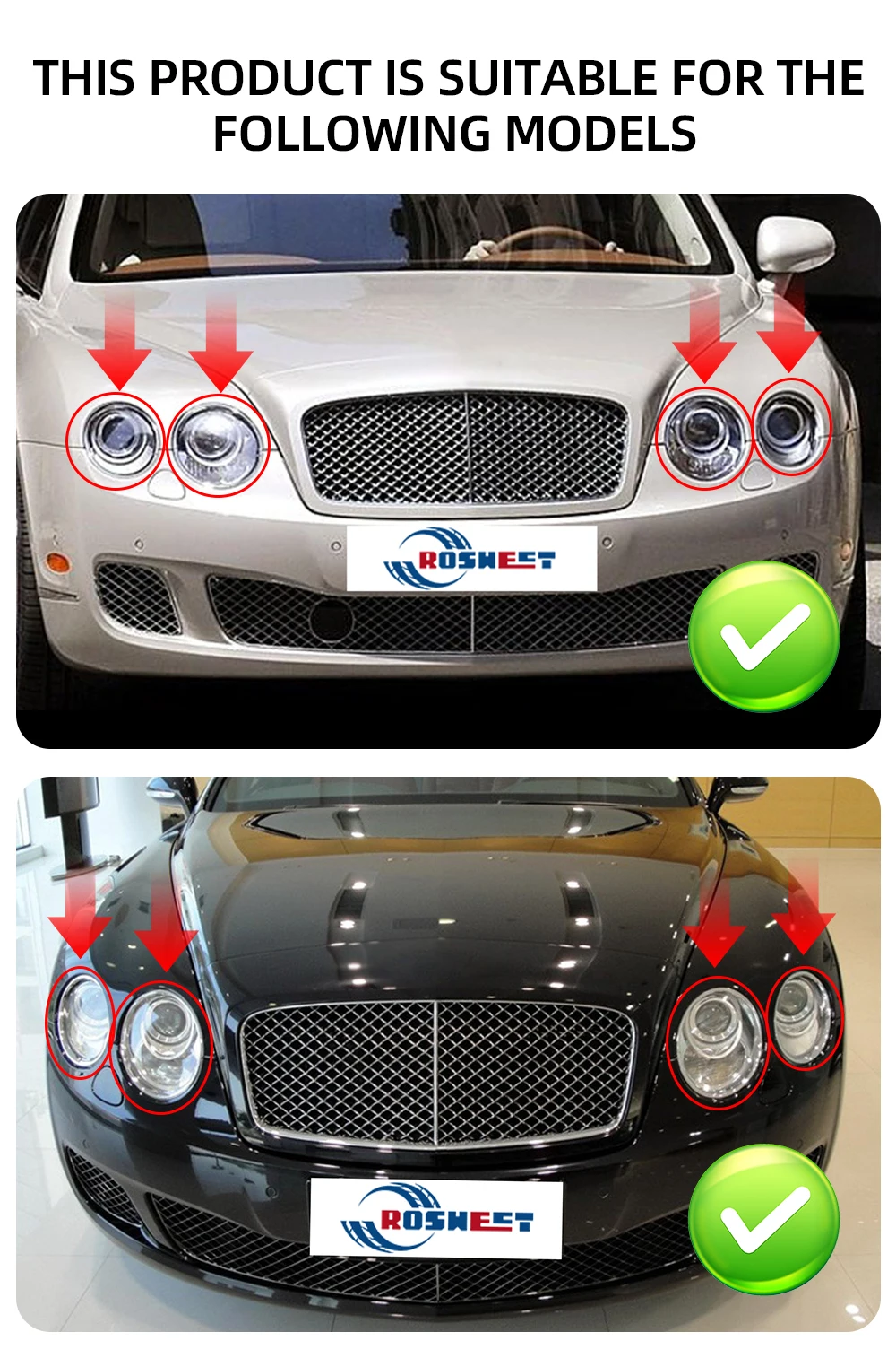 Bentley Flying Spur Verchroomde Koplamp Ringen - Complete 4-delige set