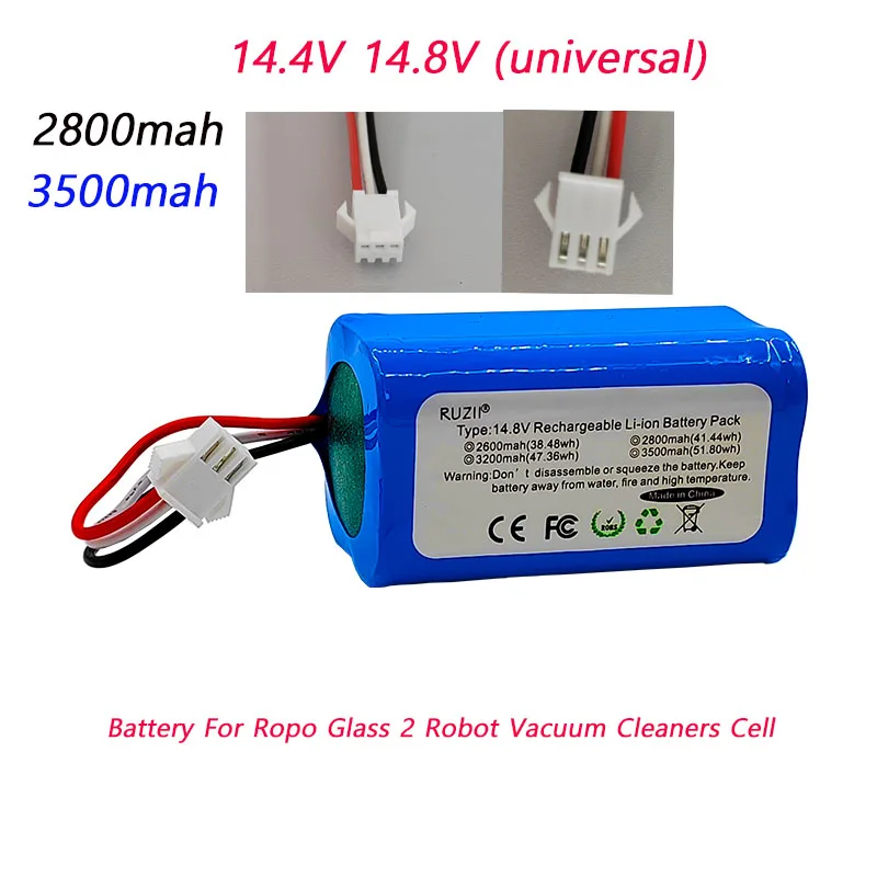 

Rechargeable14.4 V14.8 V2600mAh 'For Ropo Glass 2 Robot Vacuum Cleaners Li-ion Cell lindrical Rechargeable Battery Pack 4S1P New
