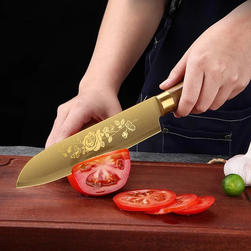 Description Picture 6 of itemCommercial Gold Kitchen Knives Complete - Special vegetable, meat, and bone knives for chefs with multi-purpose knives