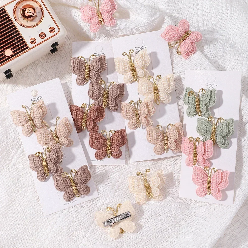 Hair Accessories 4Pcs/set Cute Baby Girls Knitting Headwear Handmade Crochet Butterfly Alloy Hairs Clips Kids Hairpins Fashion Desgin Headwear