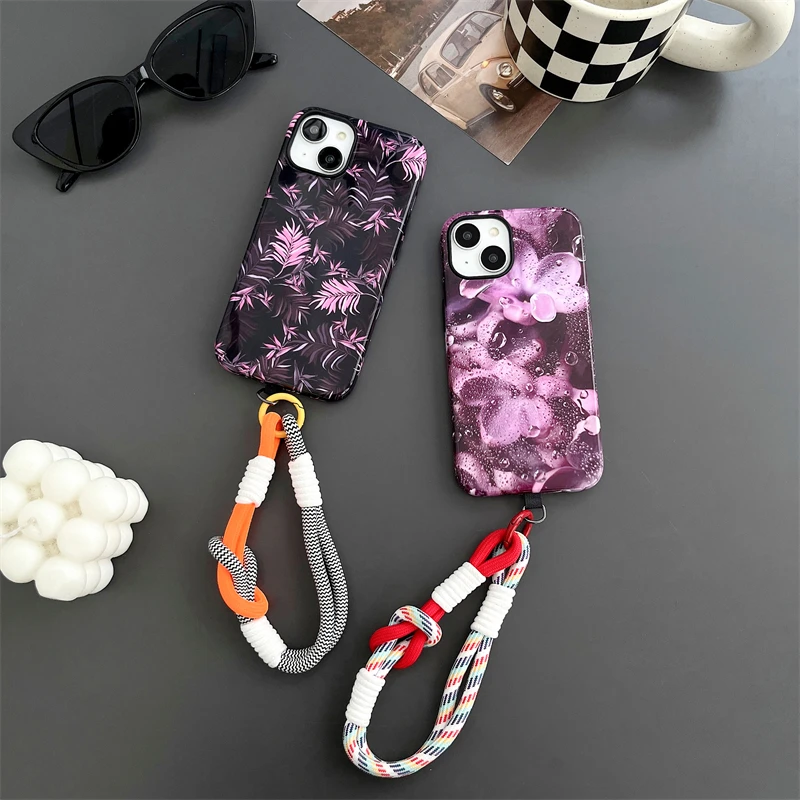 Dew flower Phone Case Two-In-One Film Protective Shell For iPhone 15 14 13 12 11 Pro Max Plus Mini
