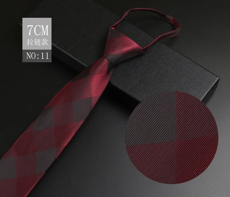 Luxuriöse 7 cm Herren-Krawatte, vorgebunden, leicht zu tragen, Krawatte für Männer, Reißverschluss, faul, vorgebunden, Business, Hochzeit, Streifen, kariert, Damen-Krawatte – Detail 16