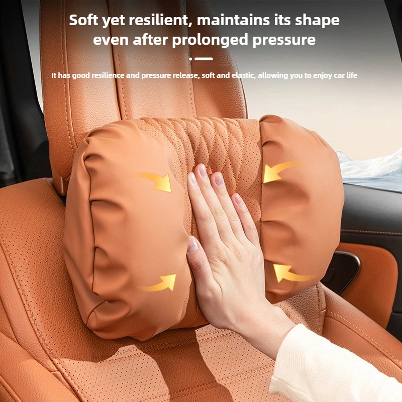 Luxurious Nappa Leather Car Headrest & Lumbar Support Pillow Set - Soft, Comfortable, and Breathable Auto Seat Accessories for Driving and Travel