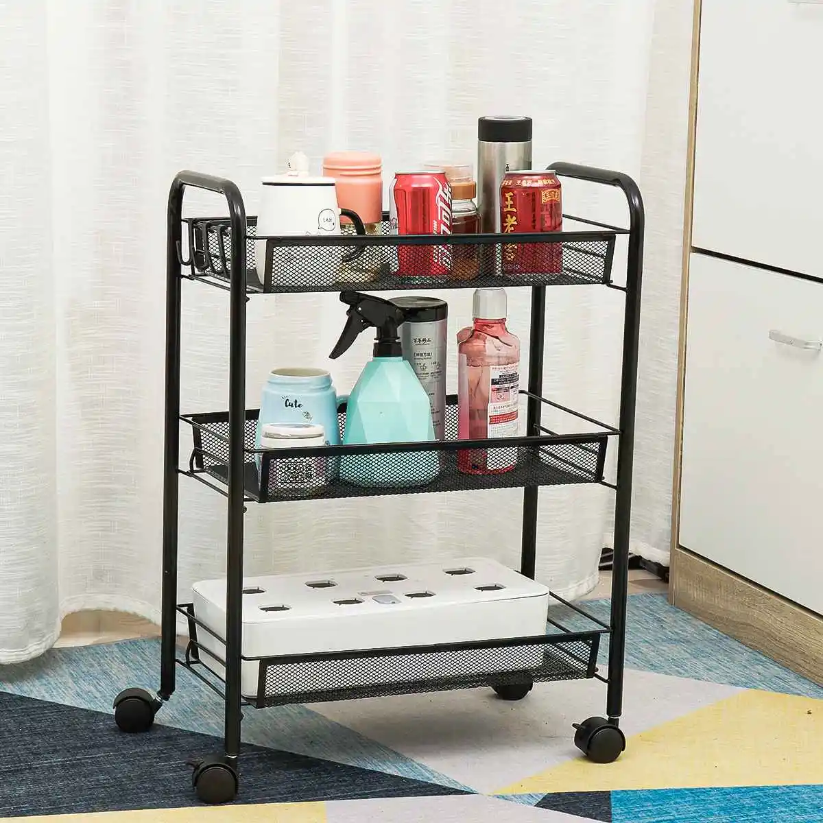 3-Layer Kitchen Rack Removable Kitchen Trolley Holder Shelf Storage Rack Organizer Living Room Office Cart With Rolling Wheel