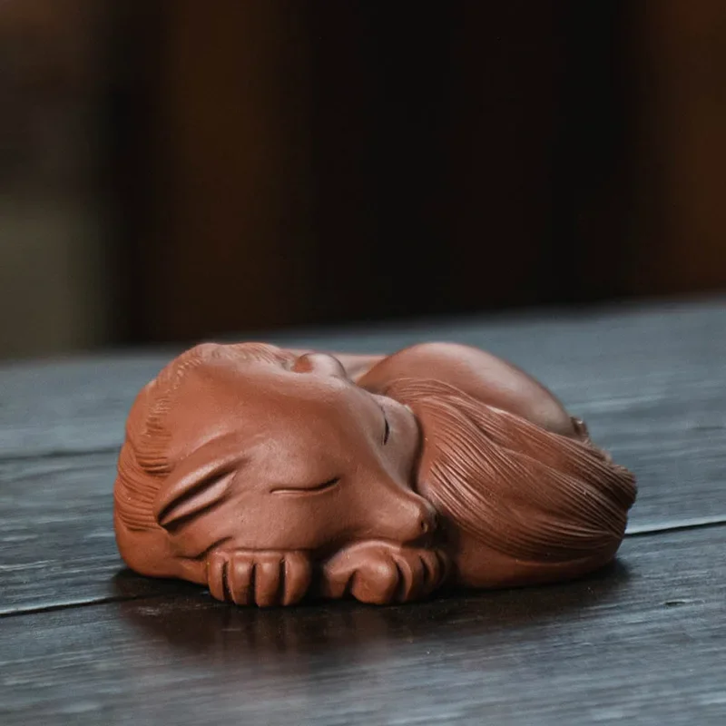 Tea Pets Little Fox Statue Ornament tea pet ornaments Home Tea Set Decoration Art Gift Handmade Sculpture Crafts Creative Purple Clay Fingertip