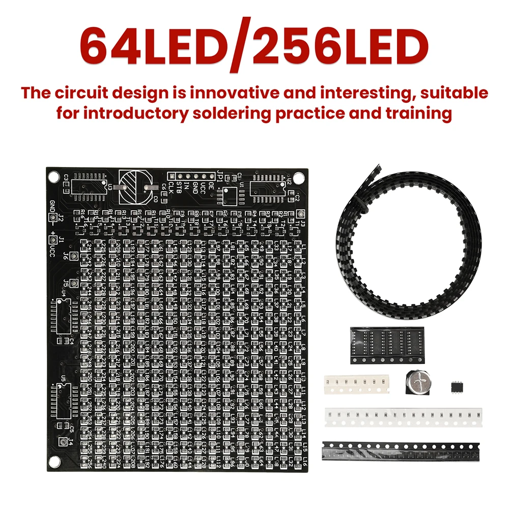 DIY Electronic Kit 64LED/256LED Red Display LED SMD Dot Matrix Advertising Screen Fun Soldering Practice Welding Practice Kit