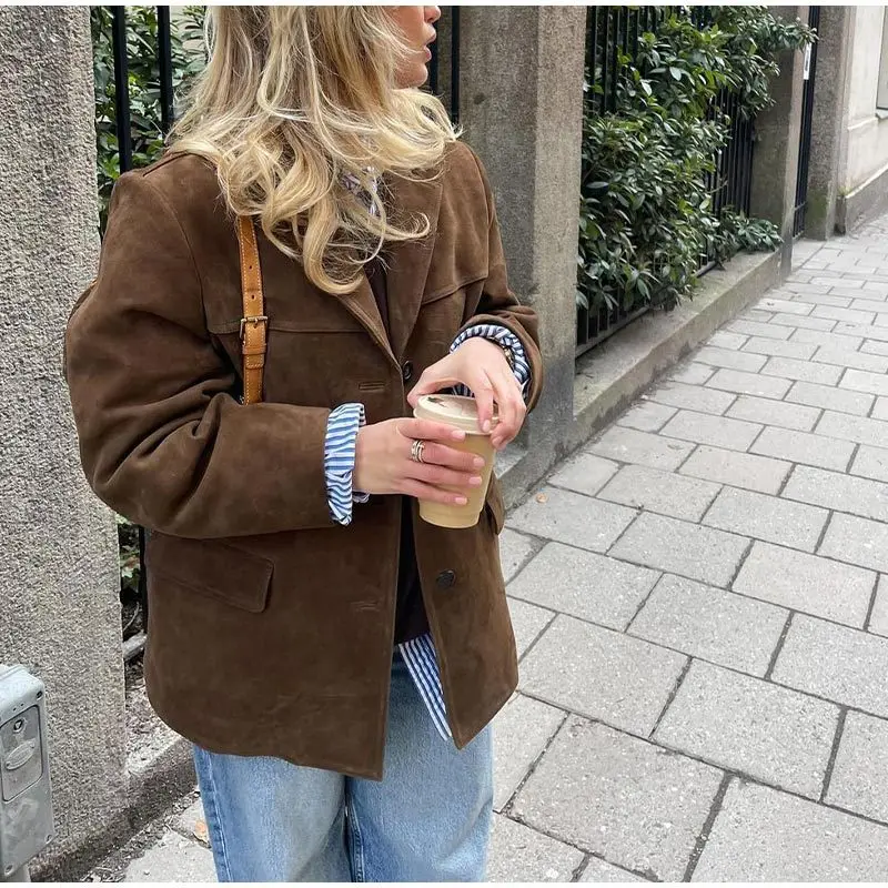 Vintage Fashion Pocket Jackets For Women Winter High Street Lapel Elegant Solid Commute Winter Outwear Ladies Coat