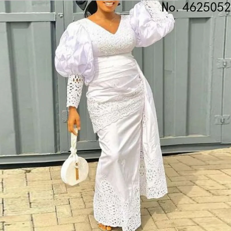 

Dashiki African Dresses for Women White New Elegant African Robe Kaftan Long Maxi Dress Muslim Fashion Abaya African Clothing