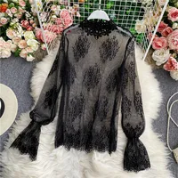Temperament Commute Style Suit 2024 Spring Lace Embroidered Mesh Top Velvet Tube Top One-Piece Shorts Two-Piece Set for Women - Image 6