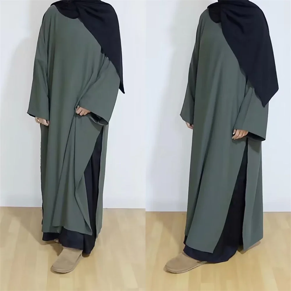 Morocco Kaftan Women 2 Pieces Set Dubai Turkey Abaya Islamic Clothing Saudi Arabic Robe Muslim Dress Abayas Prayer Garment Suit - Image 3