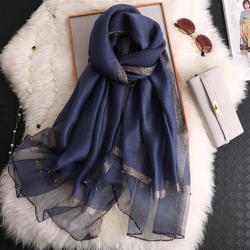 2024 Luxury 100% Silk Shawl Scarf for Women Design Embroidery Flowers Hijab Wraps Bufandas Female Headkerchief Fouloud Echarpe 4
