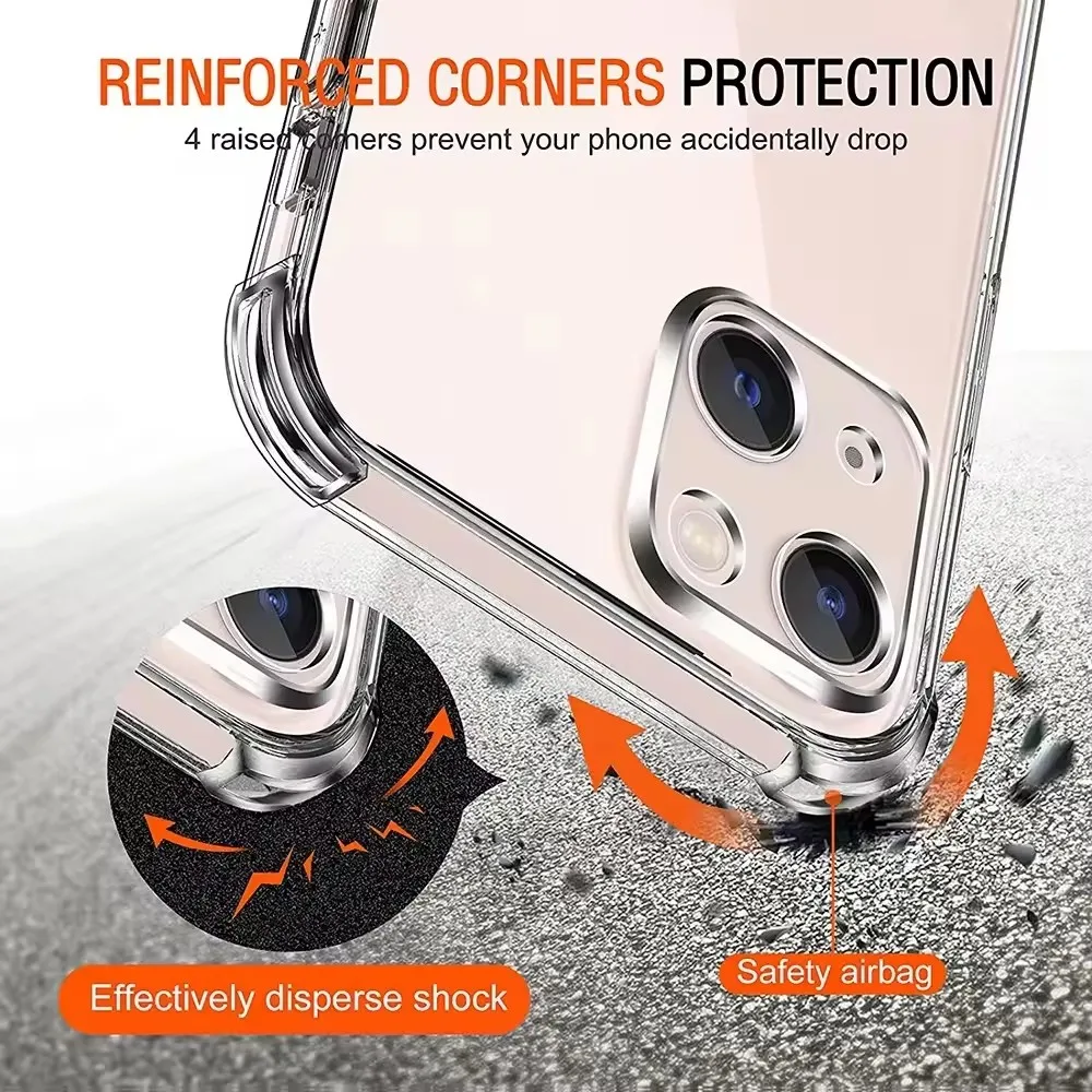Shockproof Silicone Clear Case with Lens Protection and Tempered Glass