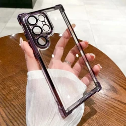 Premium Transparent Shockproof Phone Case with Luxury Plating Finish - S22 Plus (Purple)