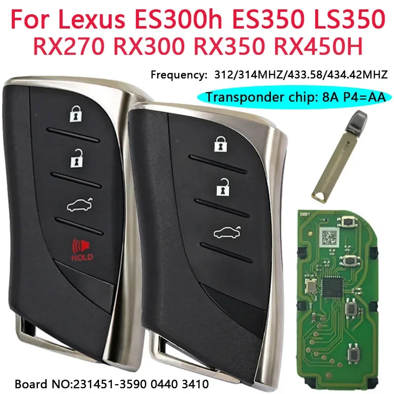 Смарт-ключ для автомобиля, дистанционный ключ для Lexus RX300, RX350, RX450H, ES300h, ES350, RX270, 231451-3590, 0440, 3410, 312, P4 = AA, 314/433/58/434 МГц