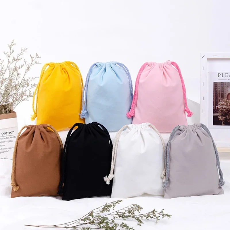 Reusable Cotton Drawstring Bags Fabric Storage Bag Drawstring Gift Bag For Sundries Fruit Vegetable Kitchen Produce Bag 2