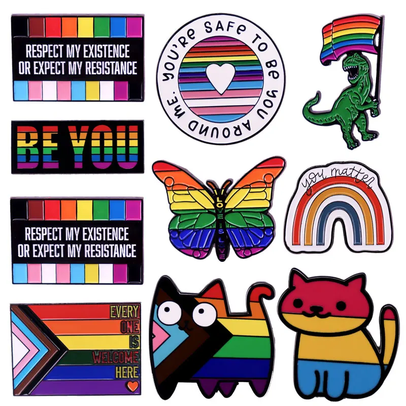 

Эмалированные булавки Rainbow Love для геев, милые динозавры, ЛГБТ, геев, лесбиянок, блестящие значки, подарки