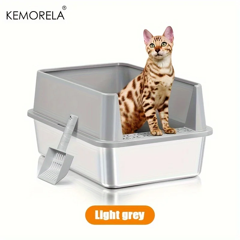 COURPAL® Stainless Steel Cat Litter Box With Lid - XL Large Enclosed/Open Litter Box With Anti Leakage Enclosure - Odor Free Hooded Litter Tray - Metal Covered Litter Pan Non-Stick Easy