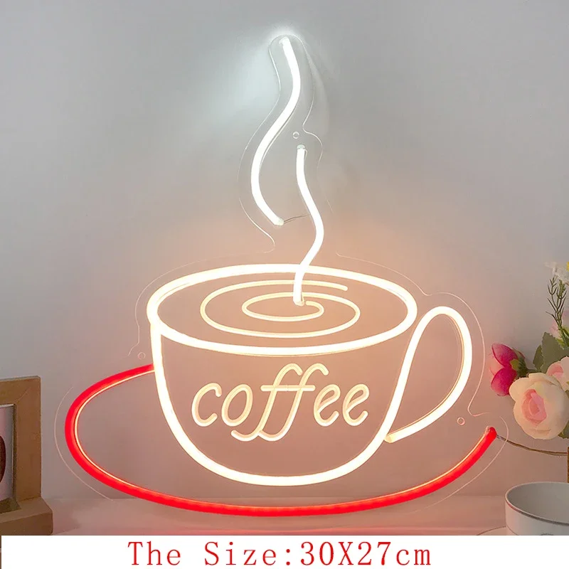 Insegna Al Neon FUFIOR - Tazza Di Caffè Luminosa A LED Per Parete - Decorazione Per Bar, Ristoranti E Casa