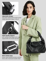 Sac fourre-tout Zency en cuir véritable 100% pour femme, grand sac à main à poignée supérieure, sac à bandoulière, sac hobo en cuir noir, sacs à fermeture éclair sous le bras 4