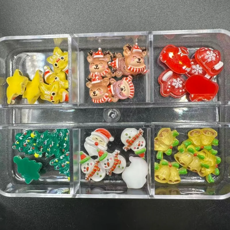 1박스 네일 아트 레진 참 귀여운 크리스마스 시리즈 눈사람 화환 부츠 디저트 케이크 네일 액세서리 DIY 겨울 매니큐어 장식