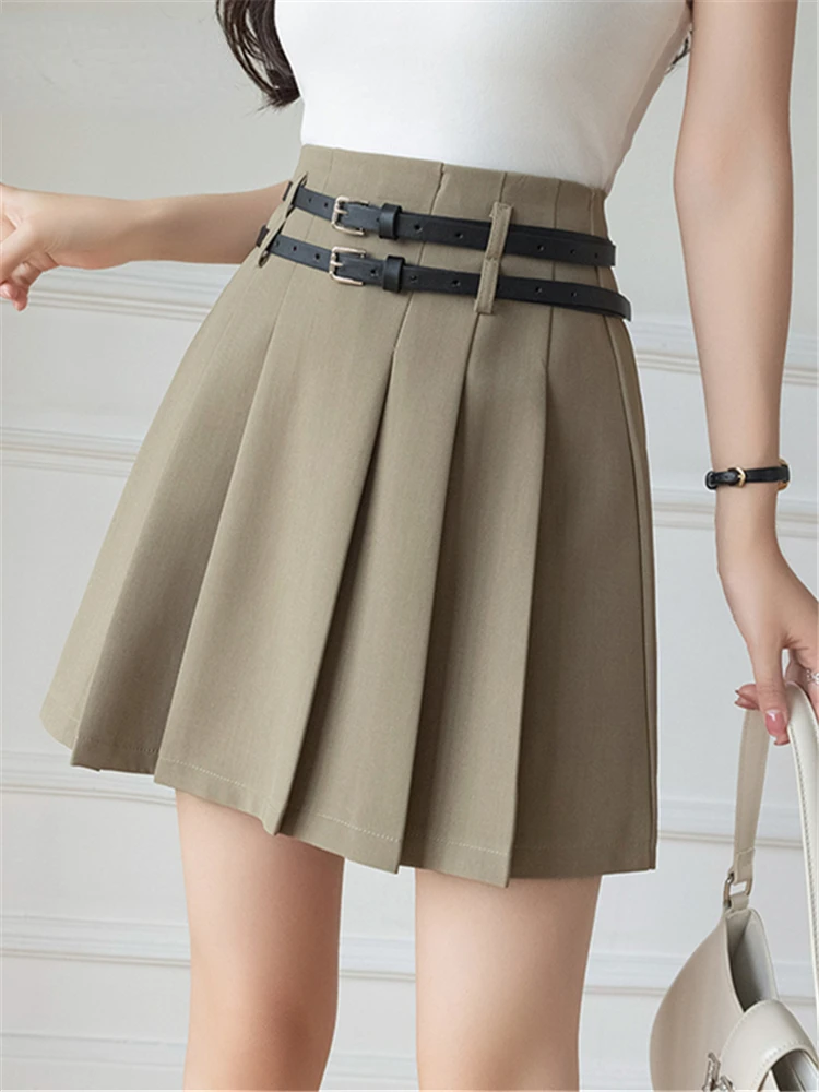 

QIWN Seoulish Spring Summer High Waist Pleated Women's Short Skirts Double Belted Casual A-Line Sexy Mini Skirts Female 2023 New