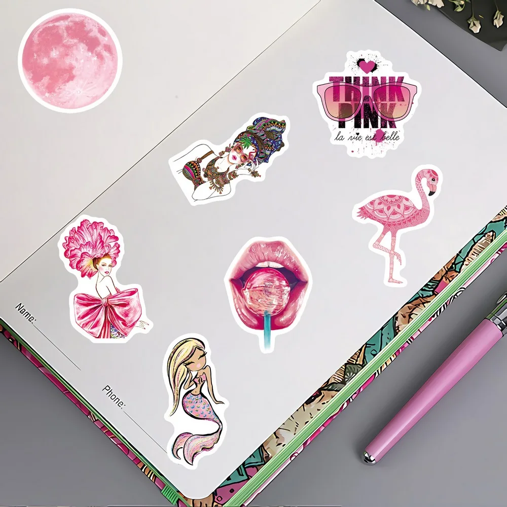 50 stücke cool ins vsco rosa Mädchen Stil Aufkleber für Laptop Gepäck Notebook Telefon Fall Wasser flasche Graffiti Vinyl Aufkleber – Detail 8