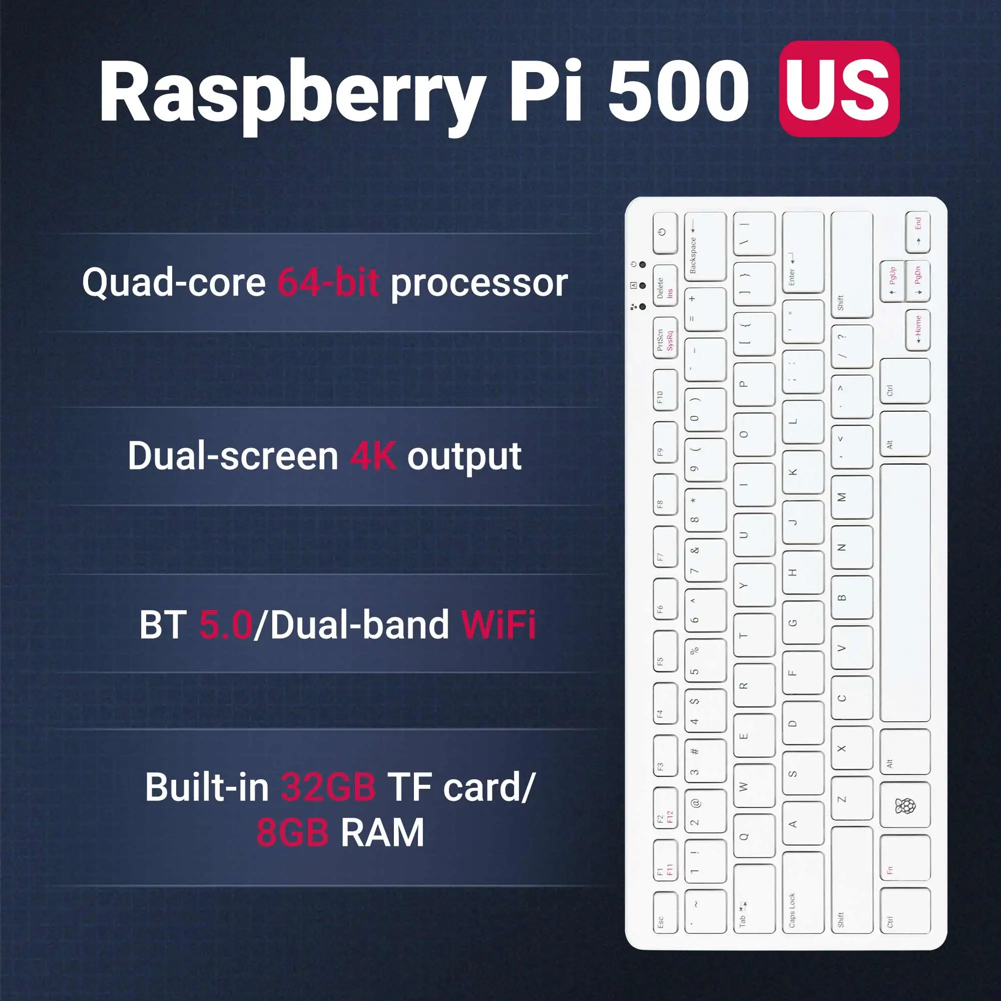 Raspberry Pi 500 Kit Official Keyboard Mainboard All in One Programming Powerful Computer Built Quad-core Arm Processor TF Card