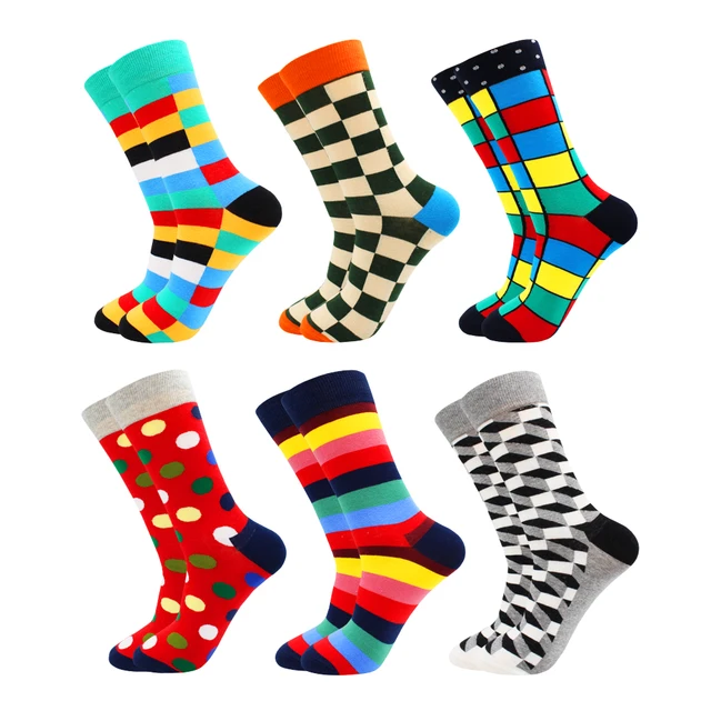 Fashion Casual Women and Mens Socks Art Van Gogh Stripe Harajuku Fruit Animal Sloth Beer Funny Socks Dress Cotton Socks Men 6 pairs -HWC8