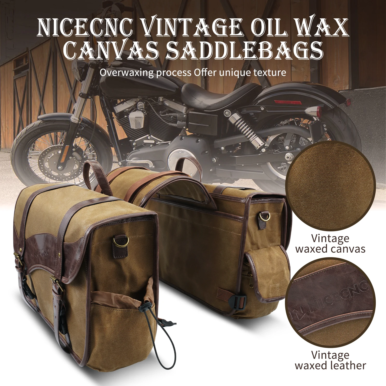 Universal Motorcycle Saddle Bags Waxed Canvas Saddlebags Panniers Bags For Harley Honda Suzuki
