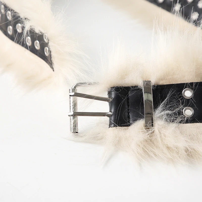 Faux Fur Spliced Pu Fashion Women¡¯s Belts Chic All-Match Khaki Y2k Retro Wild Style Accessorie Exquisite