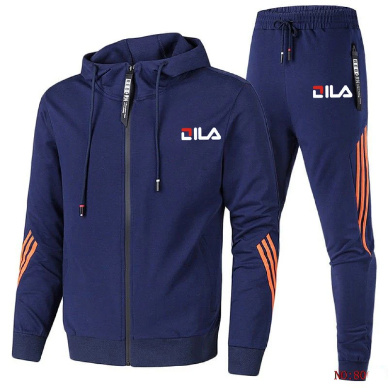 Spring and Autumn men's casual printed zipper long-sleeved jacket + sweatpants two-piece fashion jogging sportswear suit