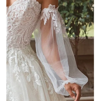 Maniche staccabili in tulle con applicazioni in pizzo Maniche a sbuffo rimovibili da sposa per abiti da sposa personalizzati