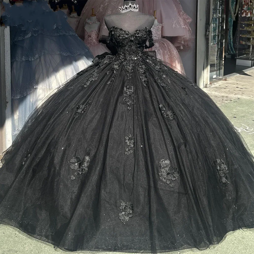 

Роскошное черное бальное платье Angelsbridep, 15 лет, платья для Quinceanera, платья с аппликацией из бисера для дня рождения с бантом