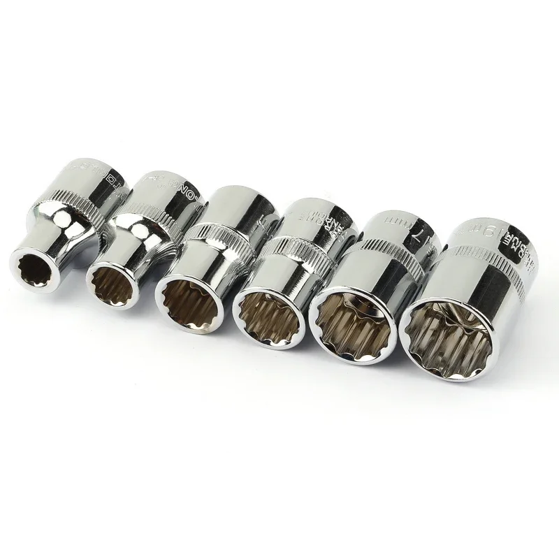 6Pcs 1/2 Inch Drive 12 Point Metric Mirror Socket Set for Wrench Cr-V Steel 8 10 12 14 17 19mm