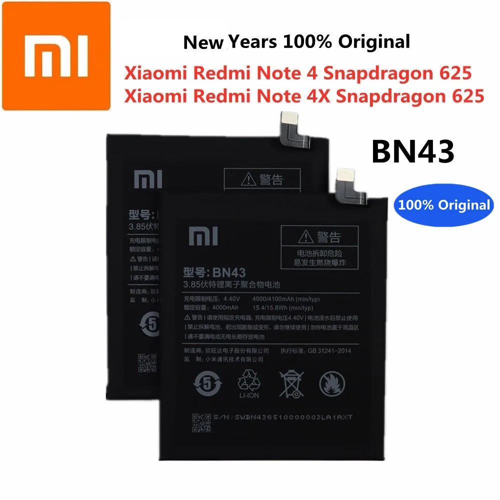 

New Xiao mi Original Battery 4000mAh BN43 For Xiaomi Redmi Note 4X / Note 4 Global Snapdragon 625 Mobile Phone Battery