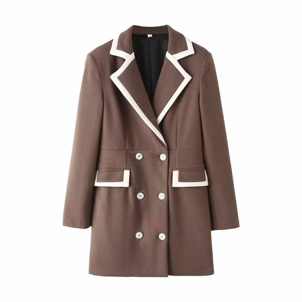 

TRAF Women's Suit Jacket Fashionable New Double-breasted Decorative Temperament Flip Pocket Female Office Chic Blazer Mujer