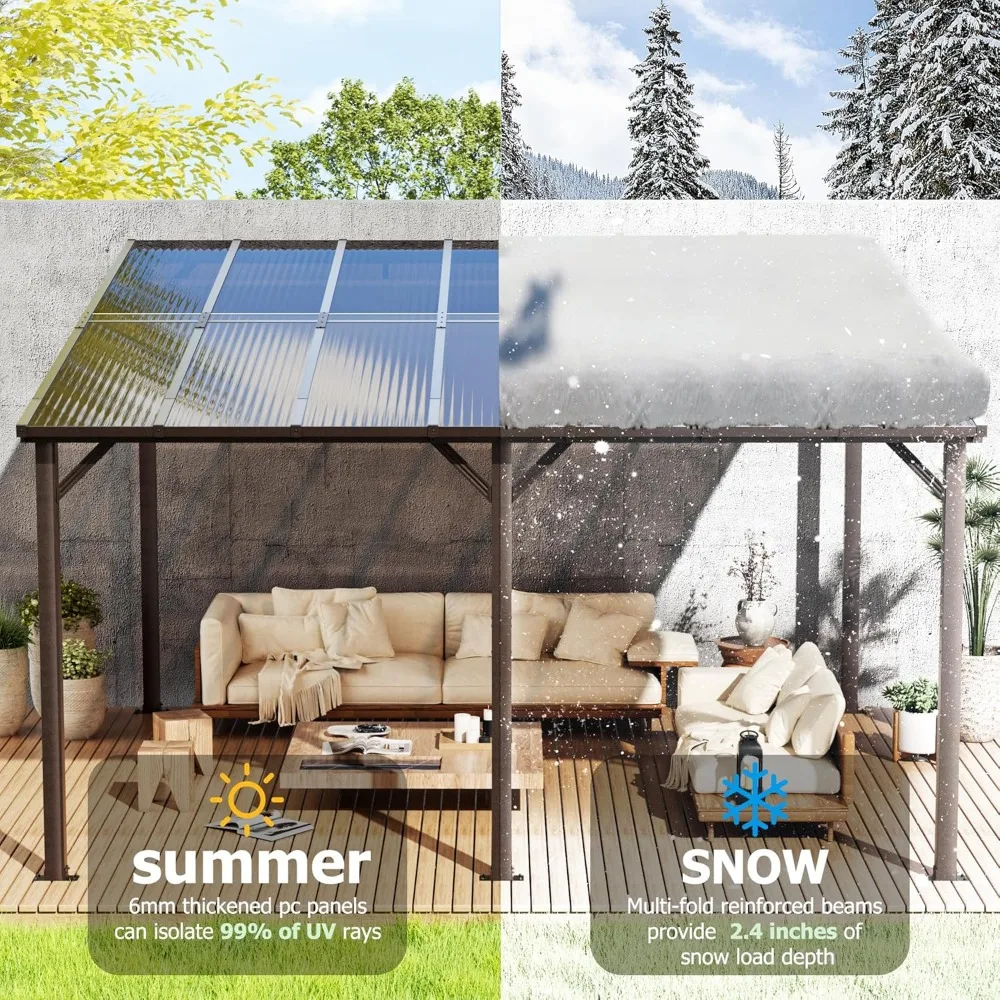 10x14 FT Gazebo, Outdoor Gazebos on Clearance with Aluminum Frame, Wall Mounted Gazebo & Pergola
