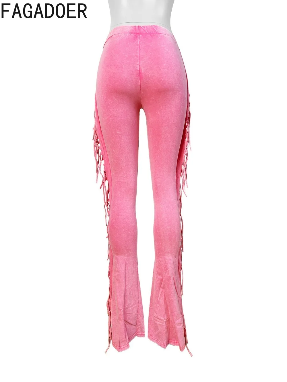 Autumn Winter Casual Tassels Skinny Flare Pants Women High Waist Solid Stretchy Trousers Female Y2k Streetwear Bottoms