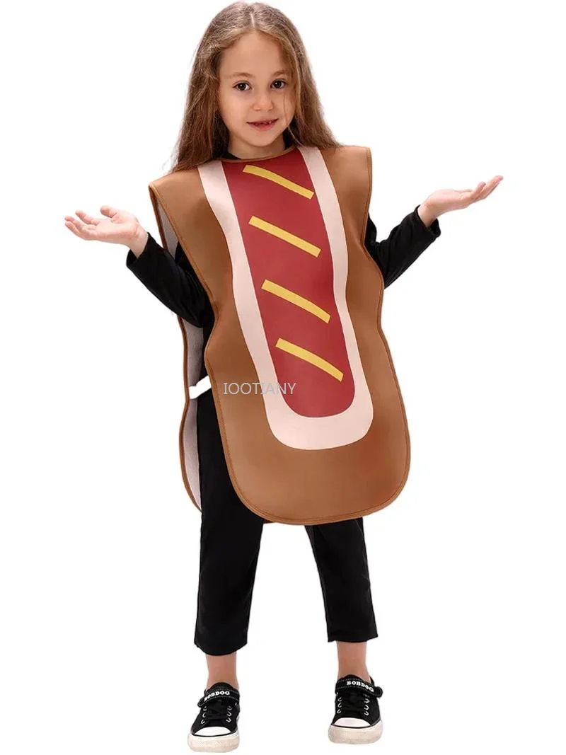 

Unisex Toddler Hot Dog Breads Jumpsuit Child Role Play Costume Family Food Halloween Costume Girls Sausage Cosplay For Kids