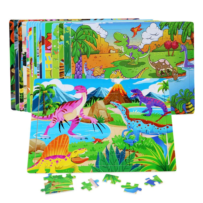 Wooden Puzzles Cartoon Animal Traffic Tangram Wood 3d Puzzle Montessori Educational Toys for Children Gifts 4