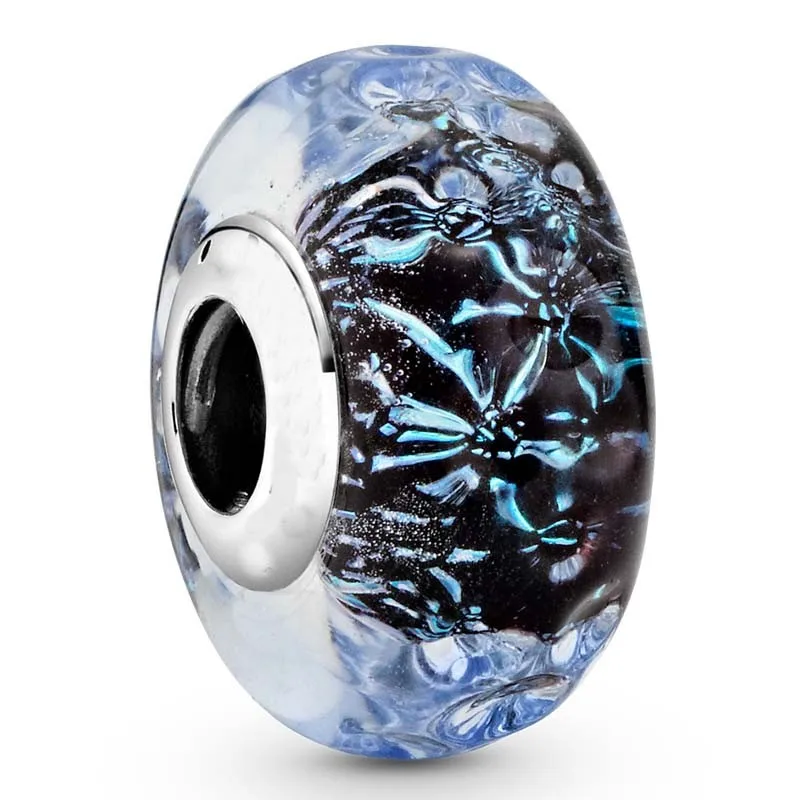 

Original Wavy Dark Blue Murano Glass Ocean Beads Charm Fit Pandora Women 925 Sterling Silver Europe Bracelet Bangle Diy Jewelry