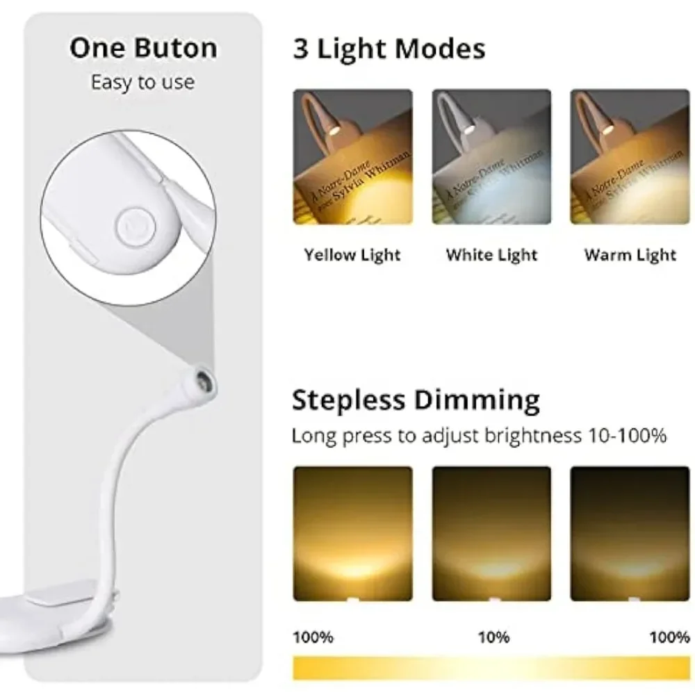 Book Lamp Read Led Lights Steplessly Brightening Usb Light Home-appliance Books Fixture Bed 3 Colors Chargeable Lamps Desk