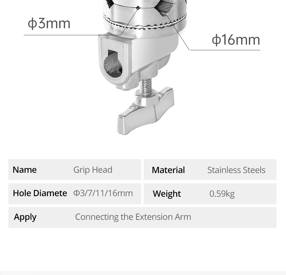 Description Picture 6 of itemHeavy Duty Grip Head 1.6cm 16mm C Stand Mounting Adapter Metal Holder Photography for Light Stand Extension Boom Arm Reflector