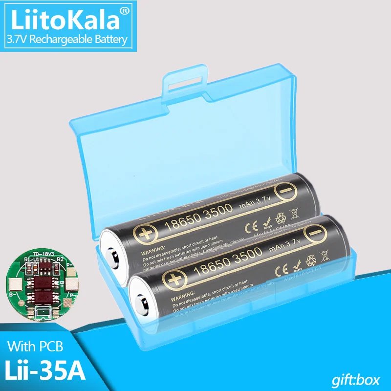 

1-16PCS LiitoKala Lii-35A with PCB 18650 rechargeable battery 3500mAh high capacity 3.7V pointed light flashlight battery+box