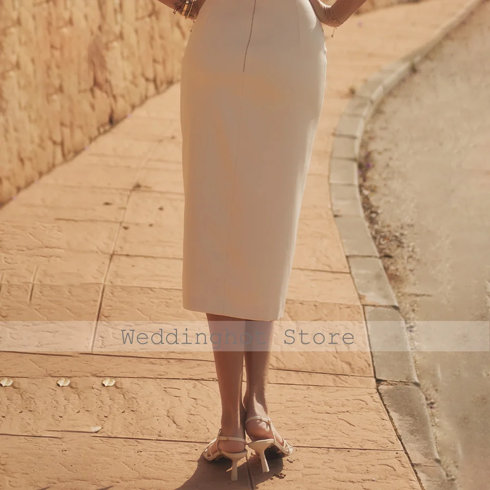 Column Cocktail Dresses for Women Ruffle Off the Shoulder Midi Cocktail Gowns Champagne Satin Crop top 2 Pieces Party Dress