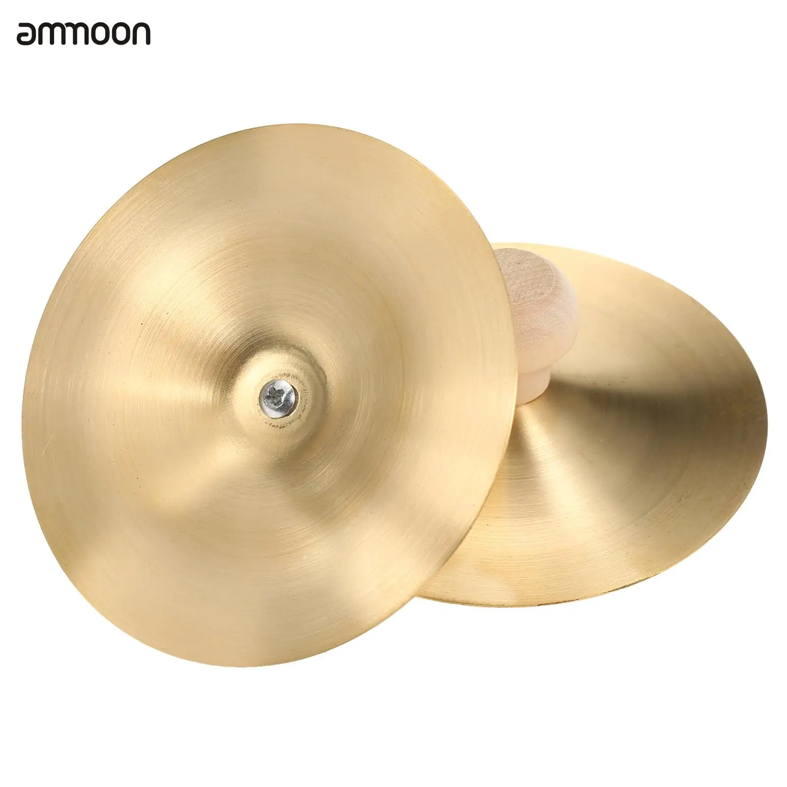 1Pair Copper Cymbal Mini Finger Cymbal 3.5 Inches Wooden Handle Finger Orff Instrument Children Percussion Teaching Aids
